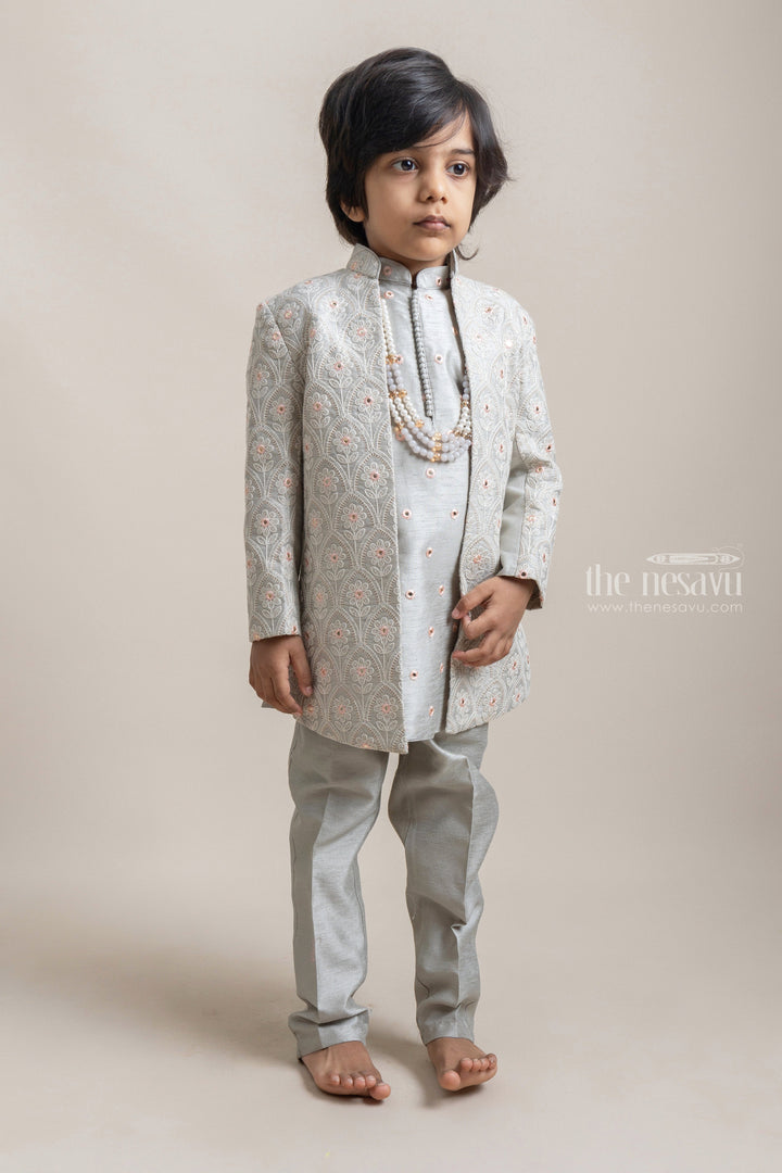 The Nesavu Boys Sherwani Elegant Ethnic Lime Green Embroidered Silk Kurta N Pant With Embellished Coat For Boys Nesavu 14 (6M) / Green / Silk Blend BES308B-14 Perfect Your Little Boy's Ethnic Look with The Nesavu | Trendy Boys Dresses | The Nesavu