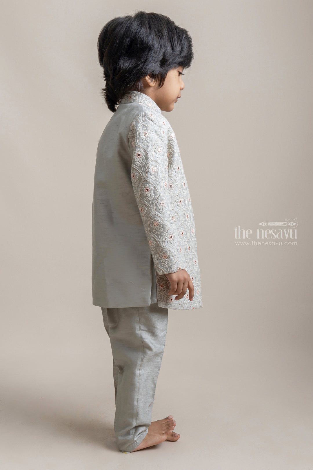 The Nesavu Boys Sherwani Elegant Ethnic Lime Green Embroidered Silk Kurta N Pant With Embellished Coat For Boys Nesavu Perfect Your Little Boy's Ethnic Look with The Nesavu | Trendy Boys Dresses | The Nesavu