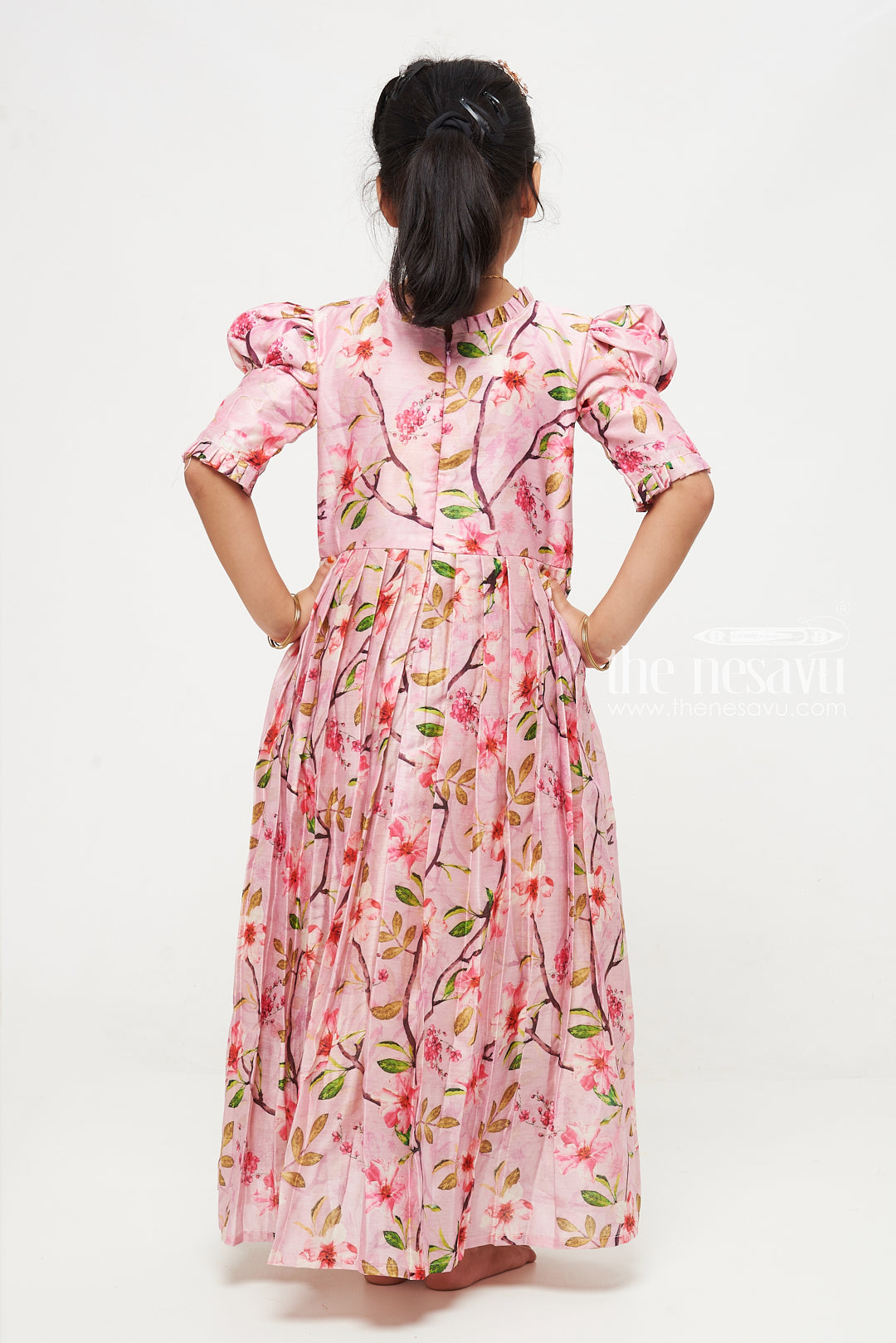 The Nesavu Girls Silk Gown Elegant Floral Anarkali Gown for Young Girls Nesavu Shop Girls Elegant Floral Anarkali Gown | Perfect for Special Occasions | The Nesavu