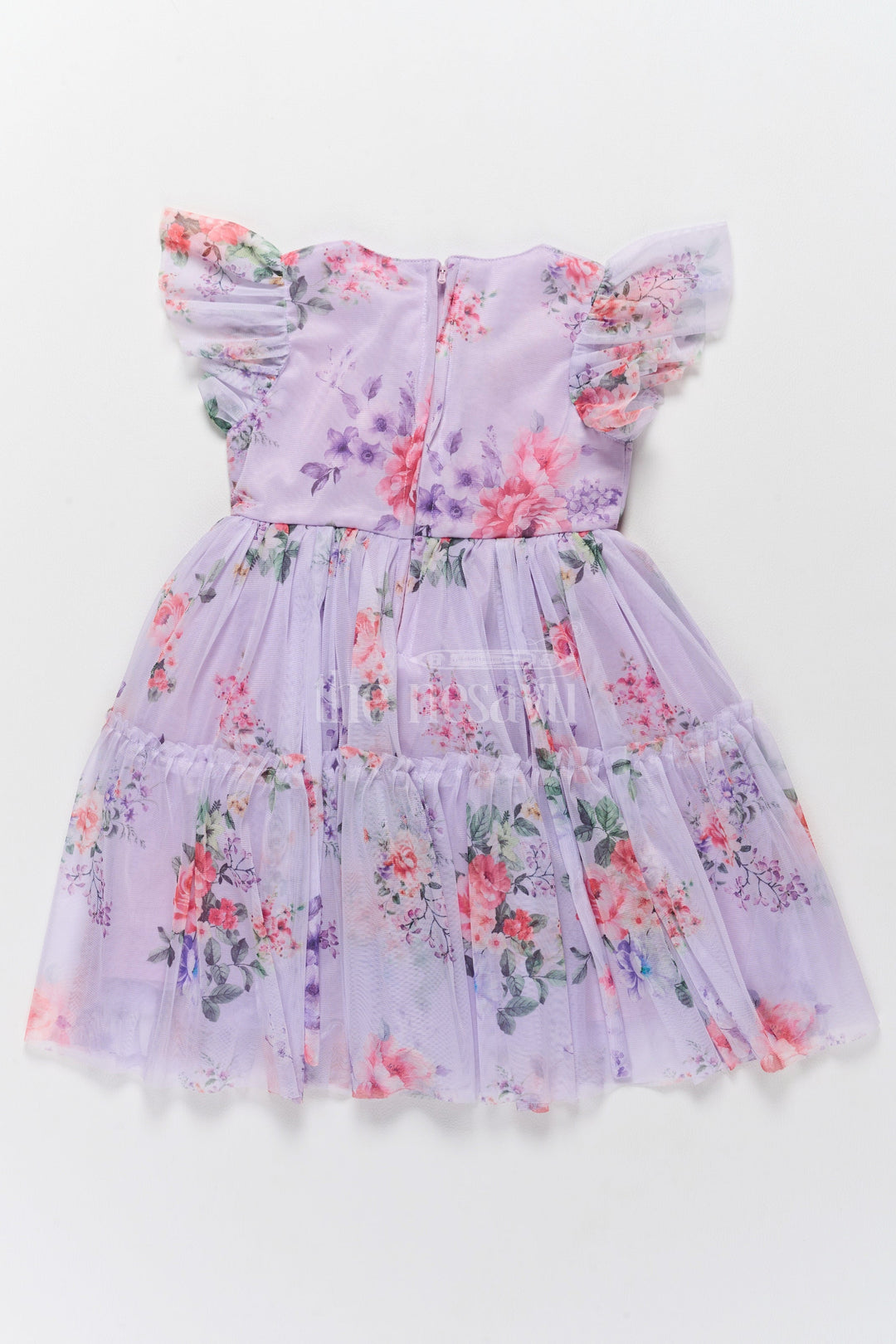 The Nesavu Girls Fancy Frock Elegant Floral Georgette Frock with Layered Ruffles and Bow Embellishments for Girls Nesavu Floral Georgette Frock Girls Nesavu - Layered Ruffles Elegant Bow Design