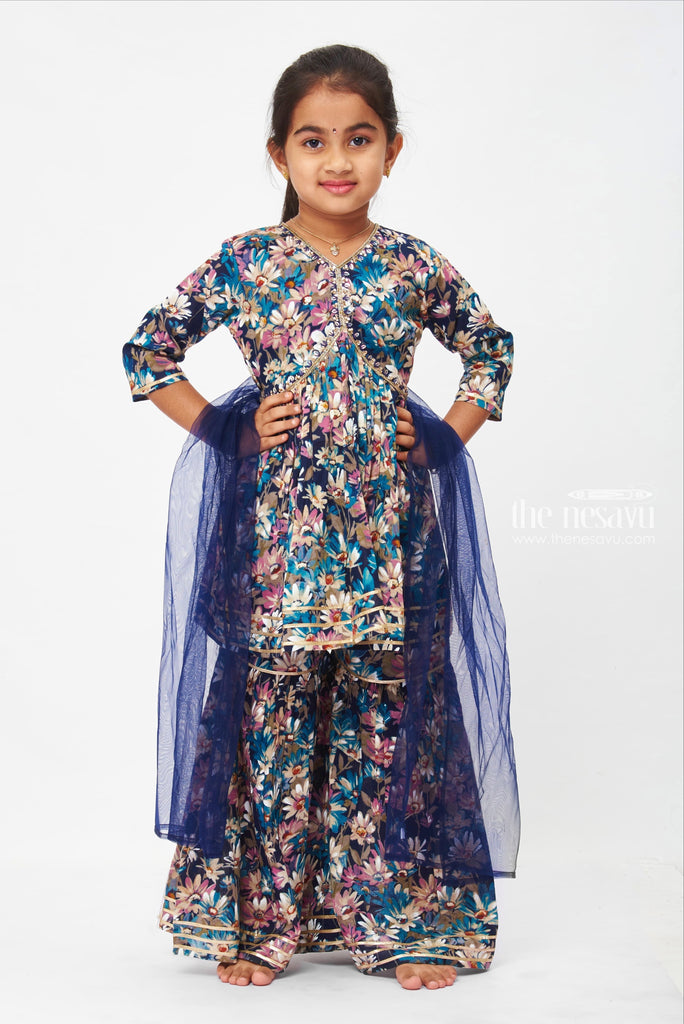 Embroidered Kurta with Attached Drape & Gharara Pants - Limerickstore