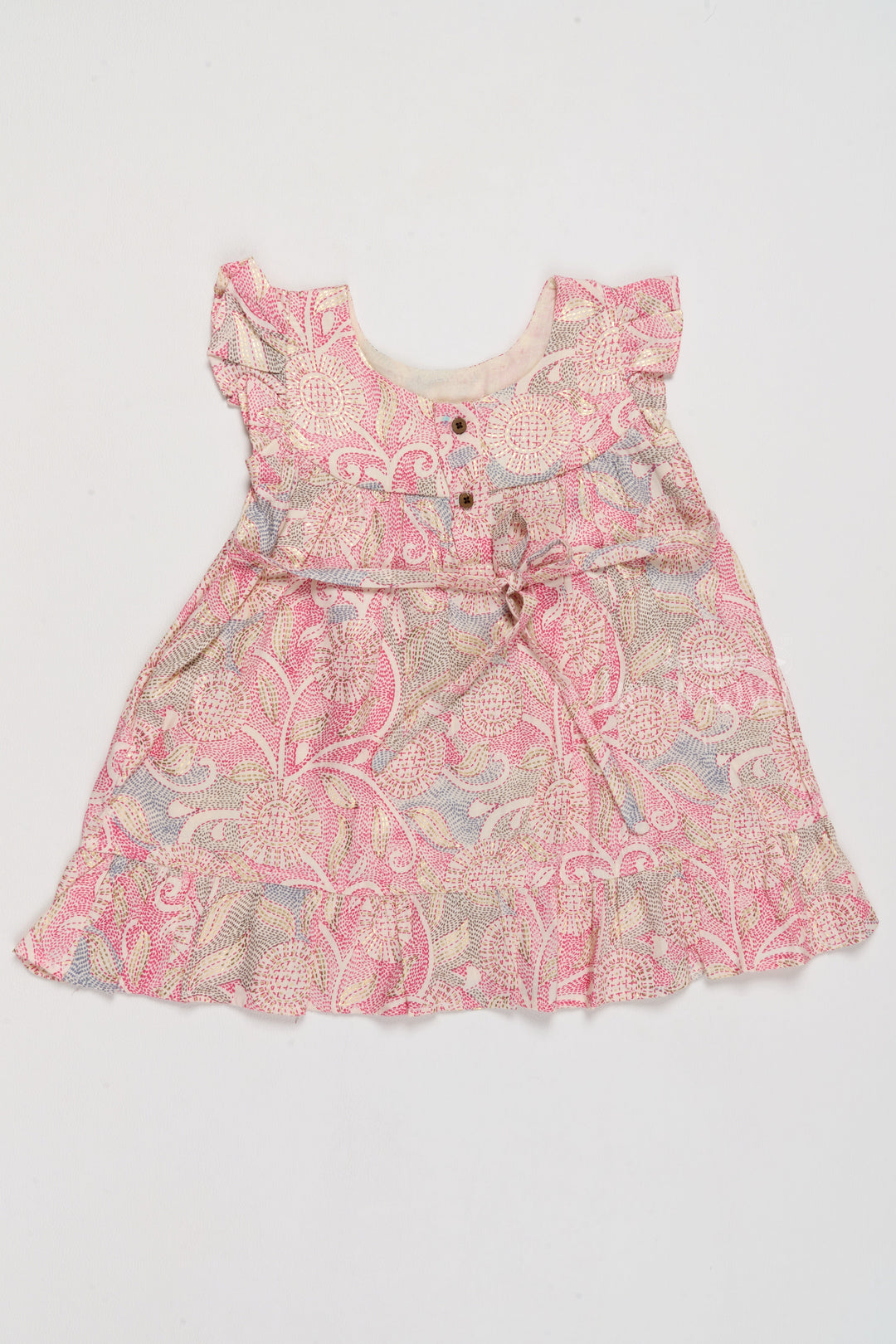 The Nesavu Girls Cotton Frock Elegant Girls Floral Cotton Dress with Vibrant Print and Ruffle Details Nesavu Nesavu Girls Floral Cotton Dress Lace Yoke Ruffle Hem Cheerful Print Spring Events