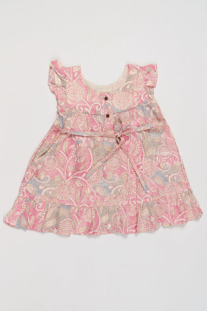 The Nesavu Girls Cotton Frock Elegant Girls Floral Cotton Dress with Vibrant Print and Ruffle Details Nesavu Nesavu Girls Floral Cotton Dress Lace Yoke Ruffle Hem Cheerful Print Spring Events