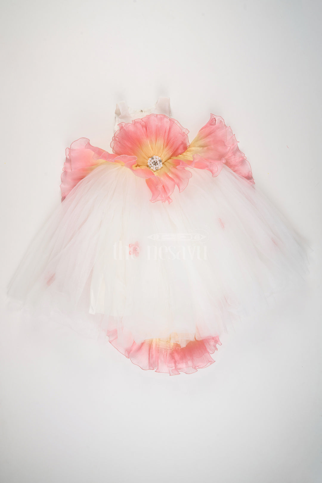 The Nesavu Silk Party Frock Elegant Girls Party Long Frock in Silk with Tulle Overlay and Butterfly Appliques Nesavu Nesavu Girls Party Long Frock Silk Tulle Overlay Butterfly Appliques Birthdays