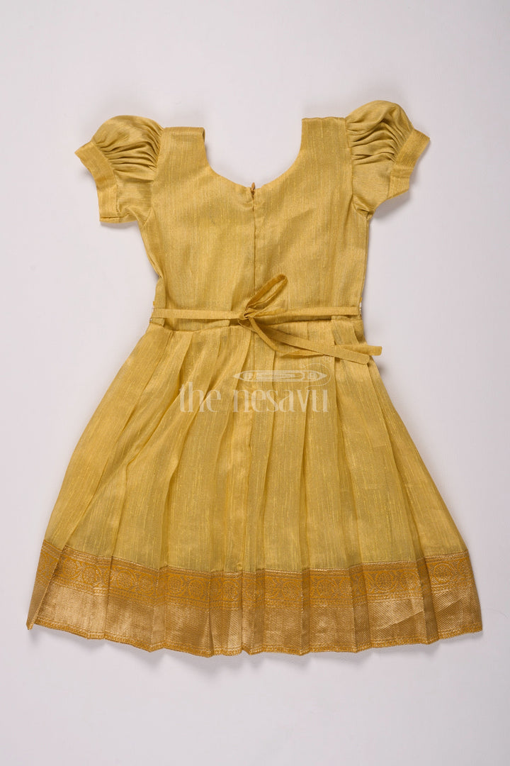 The Nesavu Silk Frock Elegant Girls Silk Dress Frock in Gold Tissue Fabric with Floral Embroidery Nesavu 22 (4Y) / Gold SF935A-22 Nesavu Girls Silk Dress Frock Shimmering Gold Tissue Fabric  Perfect Diwali Formal Celebrations