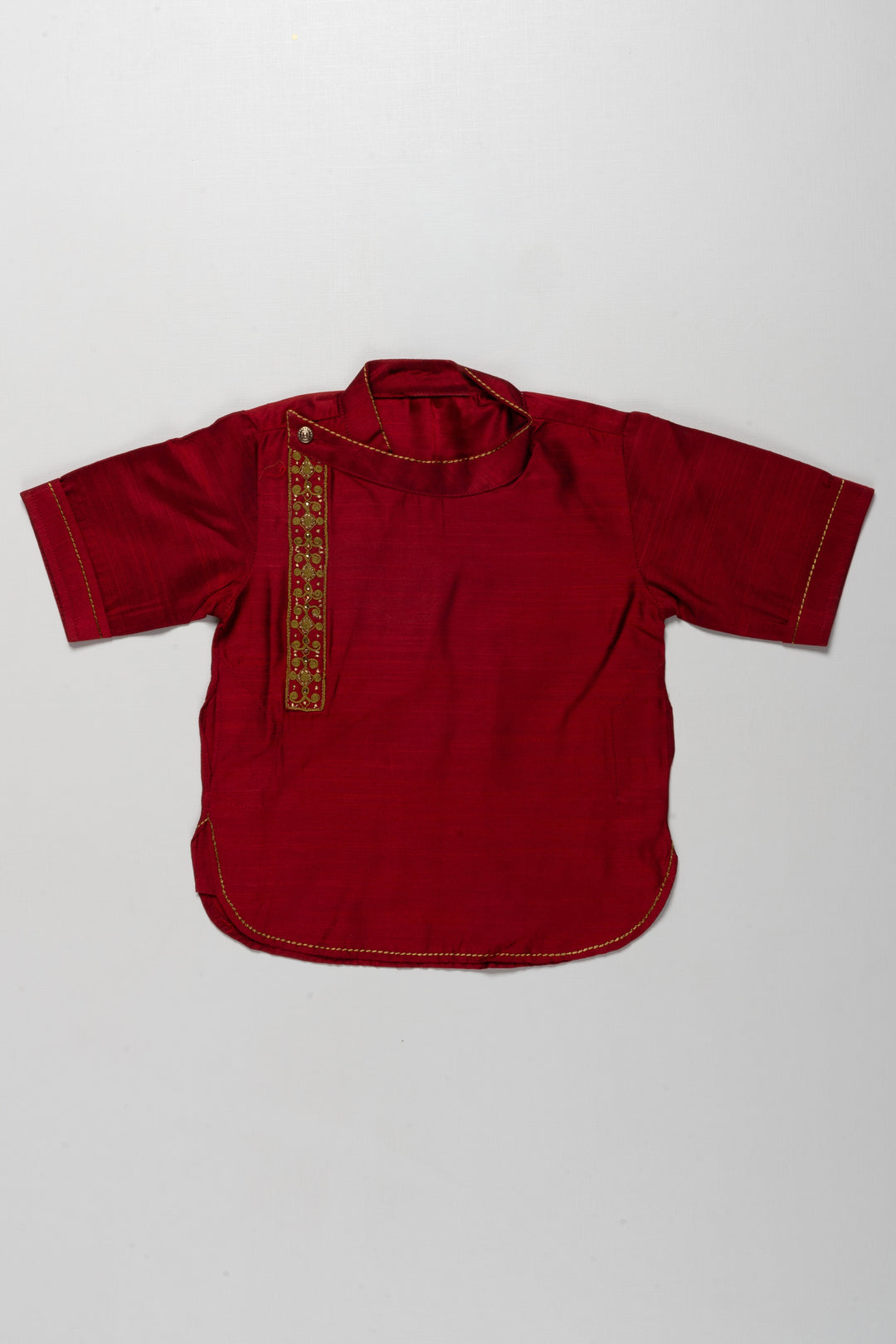 The Nesavu Boys Kurtha Shirt Elegant Maroon Boys Kurta Shirt with Embroidered Side Placket - Ideal for Festive Occasions Nesavu 16 (1Y) / Maroon / Cotton Silk BS141B-16 Elegant Maroon Boys Kurta Shirt with Embroidered Side Placket | Ideal for Festive Occasions | The Nesavu