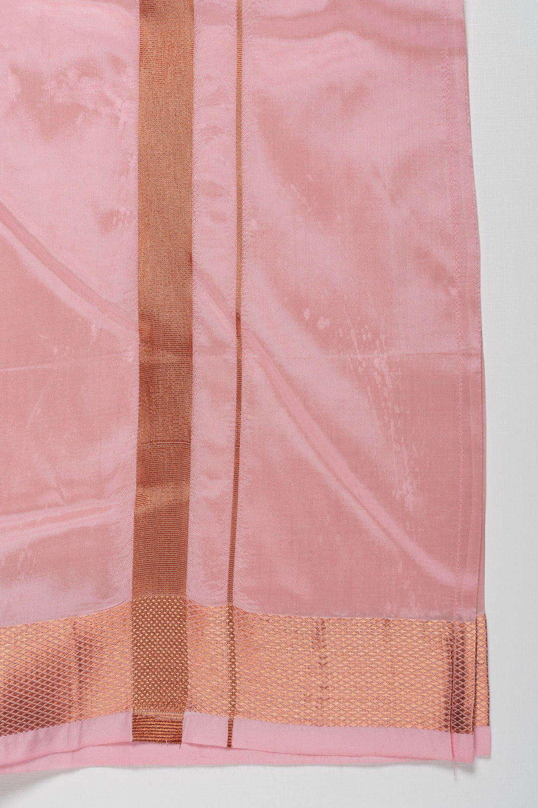 The Nesavu Boys Vesti Elegant Peach Silk Blend Boys Dhoti with Copper Geometric Borders Nesavu Peach Boys Dhoti with Copper Detailing | Elegant Traditional Festival Attire | The Nesavu