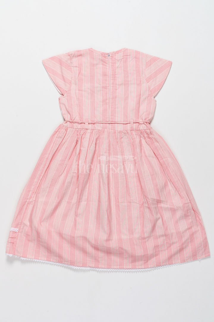 The Nesavu Girls Cotton Frock Elegant Pink Striped Cotton Frock for Girls with Lace Details Frock Design for Girls Nesavu Nesavu Elegant Pink Striped Cotton Frock Girls Ruffle Accents Lace Details