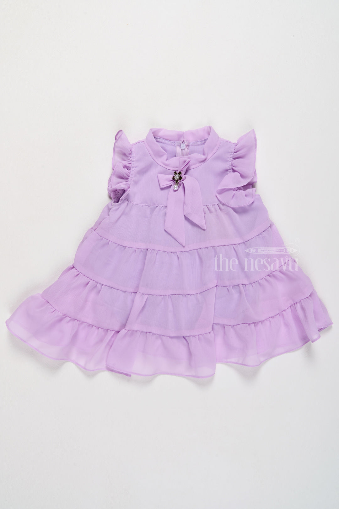 The Nesavu Girls Fancy Frock Elegant Purple Girls Dressing Gown with Layered Ruffle Design Nesavu 16 (1Y) / Purple GFC1505B-16 Purple Layered Ruffle Girls Dressing Gown Nesavu Special Occasions