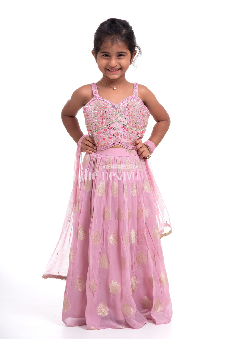 The Nesavu Girls Lehenga Choli Elegant Purple Lehenga Choli with Mirror Work Nesavu 16 (1Y) / Purple GL453A-16 Elegant Purple Lehenga Choli for Girls with Mirror Work | Festive Wear for 1Y to 5Y