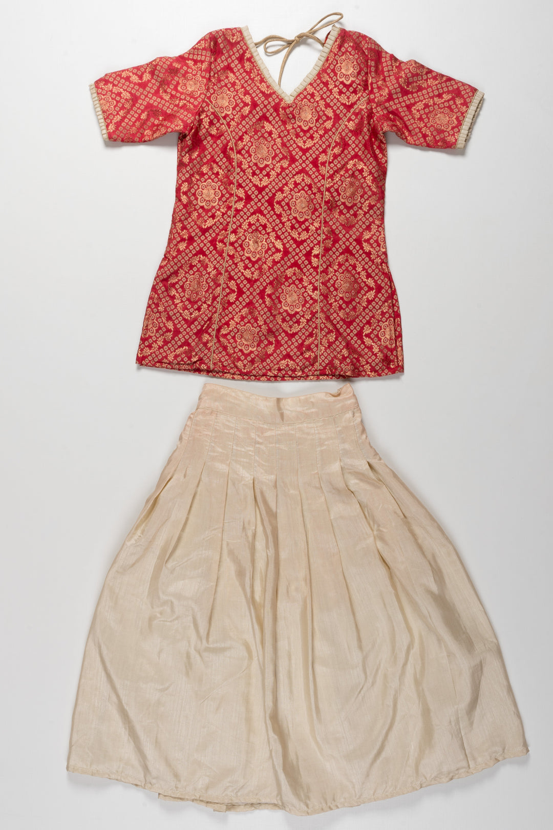 The Nesavu Pattu Pavadai Elegant Red and Cream Pattu Pavadai for Girls - Traditional Ethnic Silk Skirt and Blouse Set Nesavu 16 (1Y) / Red GPP135-16 Girls Red and Cream Pattu Pavadai | Traditional Ethnic Silk Skirt and Blouse Set | The Nesavu