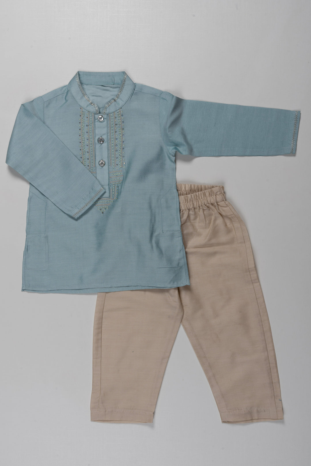 The Nesavu Boys Kurtha Set Elegant Sky Blue Boys Kurta Pajama Set - Perfect for Ceremonial Occasions Nesavu 14 (6M) / Blue / Silk Blend BES554A-14 Elegant Sky Blue Boys Kurta Pajama Set | Perfect for Ceremonial Occasions | The Nesavu