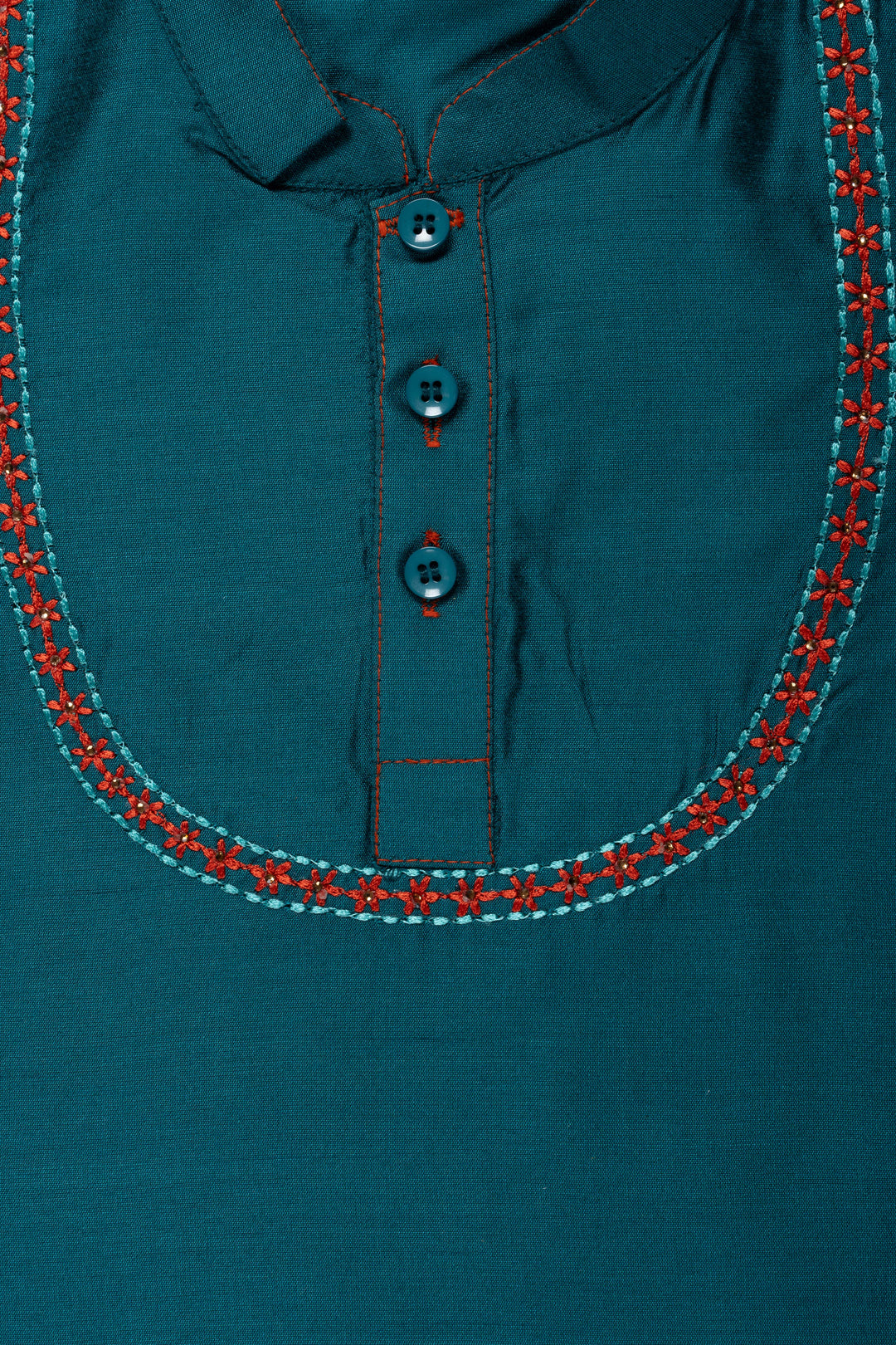 The Nesavu Boys Kurtha Shirt Elegant Teal Boys Kurta Shirt with Embroidered Placket - Perfect for Festive Occasions Nesavu Elegant Teal Boys Kurta Shirt with Embroidered Placket | Perfect for Festive Occasions | The Nesavu