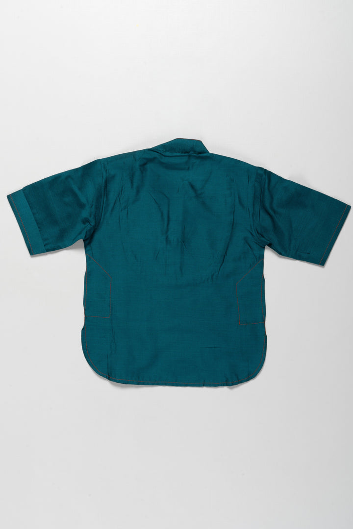 The Nesavu Boys Kurtha Shirt Elegant Teal Boys Kurta Shirt with Embroidered Placket - Perfect for Festive Occasions Nesavu Elegant Teal Boys Kurta Shirt with Embroidered Placket | Perfect for Festive Occasions | The Nesavu