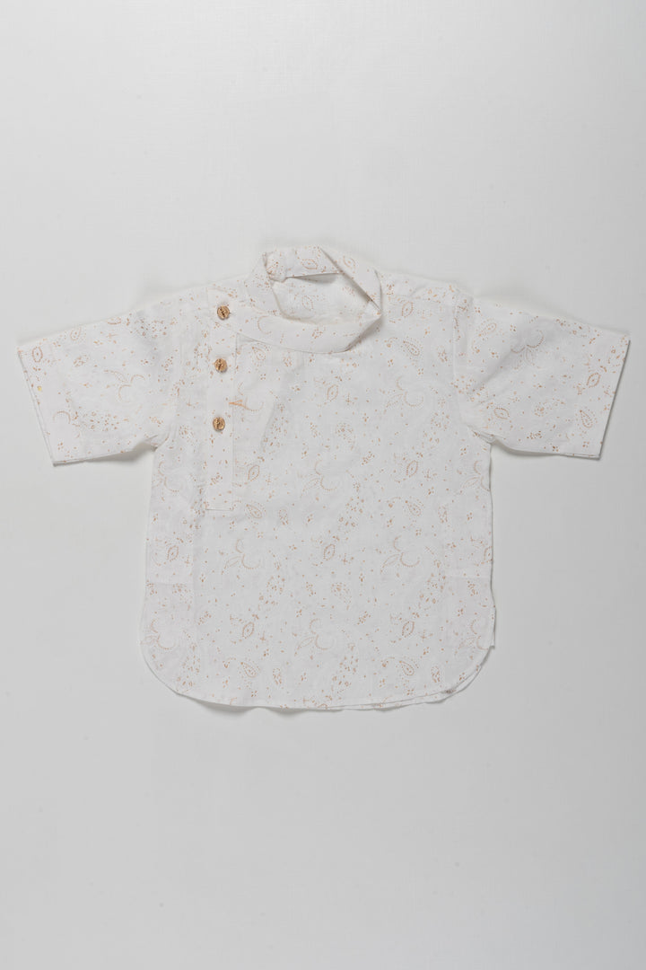 The Nesavu Boys Kurtha Shirt Elegant White Boys Kurta Shirt with Paisley Print - Perfect for Special Occasions Nesavu 16 (1Y) / White / Cotton BS140A-16 Elegant White Boys Kurta Shirt with Paisley Print | Perfect for Special Occasions | The Nesavu