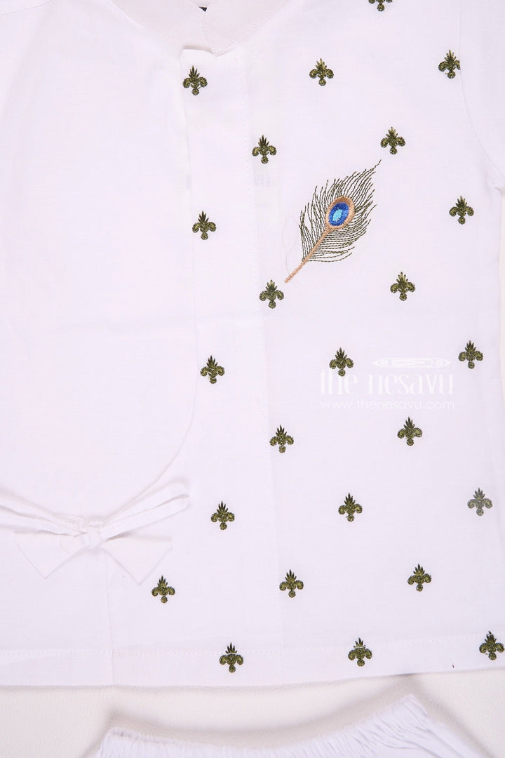 The Nesavu Boys Dothi Set Elegant White Krishna Jayanthi Baby Kurtha with Dothi Pant Set Nesavu Elegant White Krishna Jayanthi Baby Kurtha with Dothi Pant Set - Gokulashtami Outfit