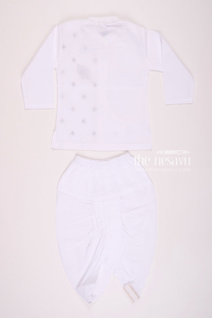 The Nesavu Boys Dothi Set Elegant White Krishna Jayanthi Baby Kurtha with Dothi Pant Set Nesavu Elegant White Krishna Jayanthi Baby Kurtha with Dothi Pant Set - Gokulashtami Outfit