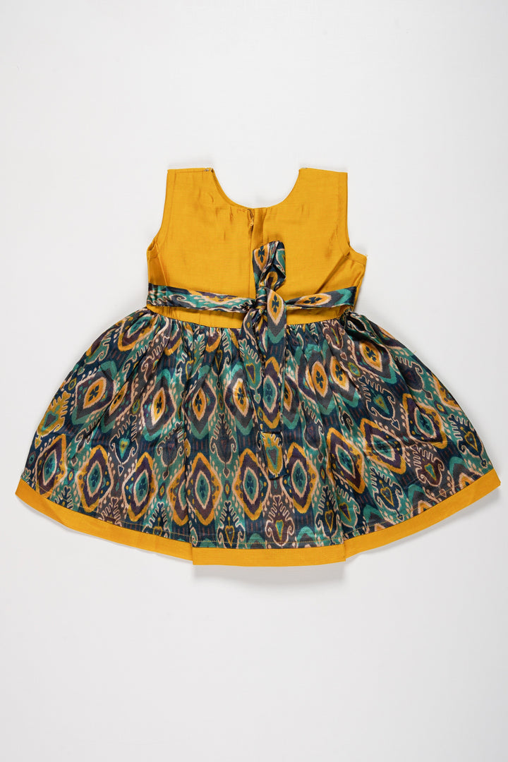 The Nesavu Girls Cotton Frock Elegant Yellow and Teal Chanderi Cotton Frock for Girls Nesavu Buy Girls Yellow Chanderi Cotton Ethnic Frock | Teal Printed Frock | The Nesavu