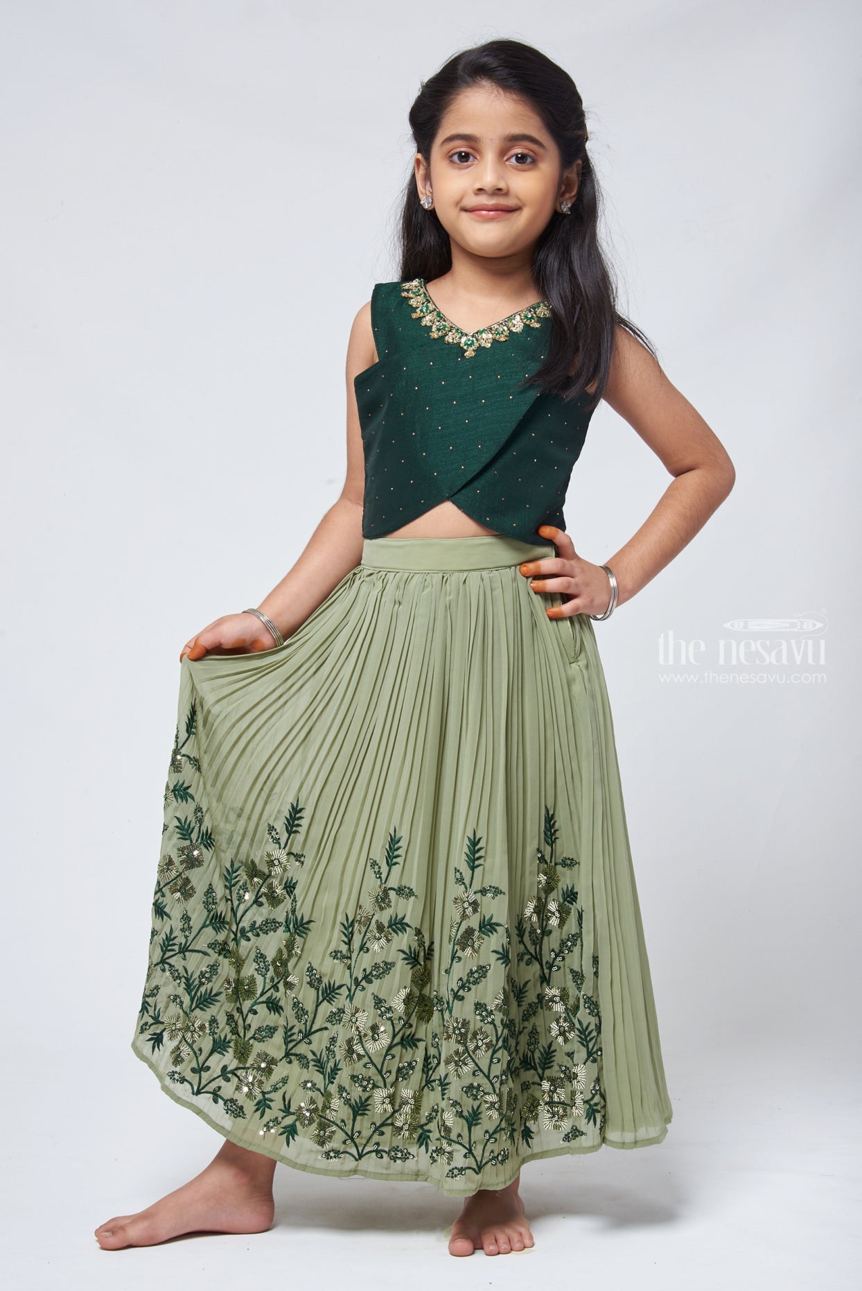Buy Green Butter Organza Hand Embroidery Textured Lehenga With Blouse For  Girls by Ruchika lath label Online at Aza Fashions.
