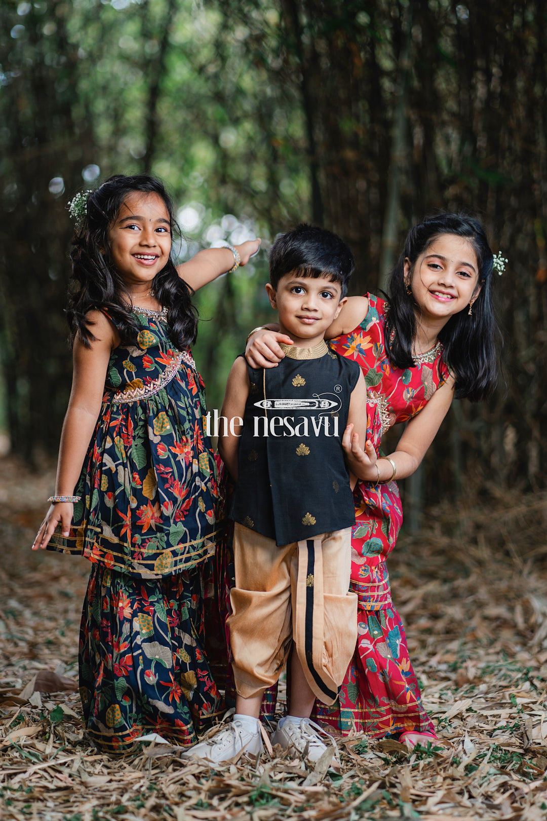 The Nesavu Boys Dothi Set Emerald Threads: Boys Green Kurta & Beige Dhoti - Traditional Butta Embroidery Nesavu Traditional Boys Clothing | Boys Ethnic Kurta Set | The Nesavu