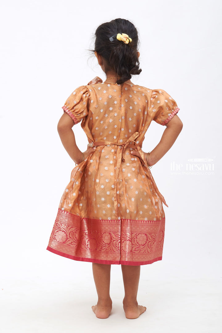 The Nesavu Silk Frock Enchanting Radiance: Orange Silk Frock with Hip Stone Embellishment - Traditional Kids' Festive Outfit Nesavu Enchanting Radiance Orange Silk Frock | Traditional Kids' Festive Attire | The Nesavu