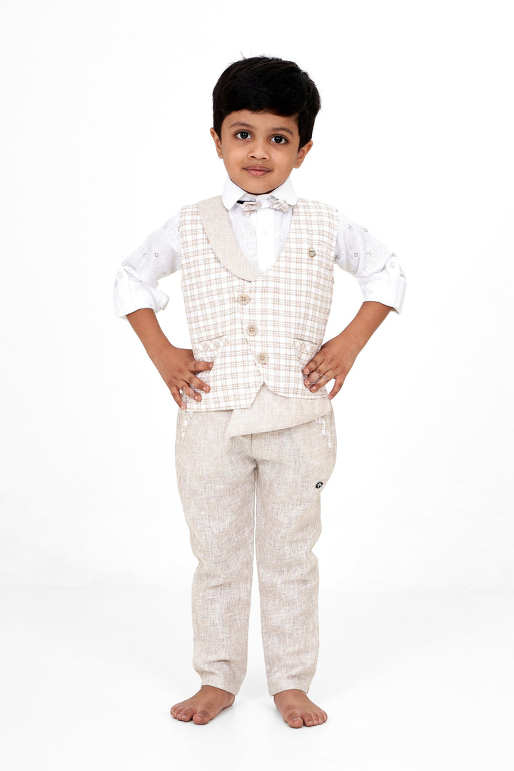 The Nesavu Boys Jacket Sets Ethnic Co-ord Sets with Jacket for Boys in Flax Cotton Blend, Perfect for Traditional Festivities Nesavu 14 (6M) / Beige BES605A-14 Ethnic Co-ord Sets Jacket Boys Flax Cotton Blend Nesavu Perfect Traditional Festivities