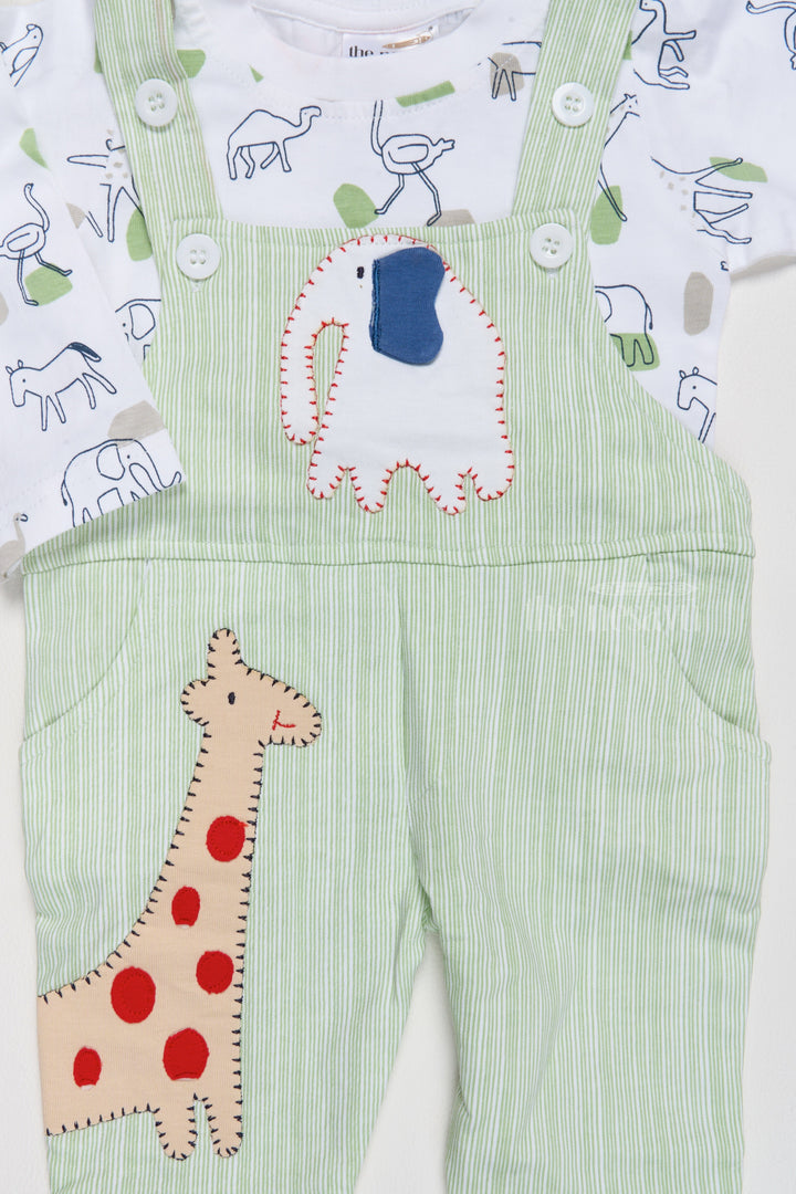 The Nesavu Baby Casual Sets Ethnic Wear for Newborns Cotton Green Romper with Giraffe Applique and Printed Shirt Nesavu Nesavu Ethnic Wear Newborns Cotton Green Romper Giraffe Applique