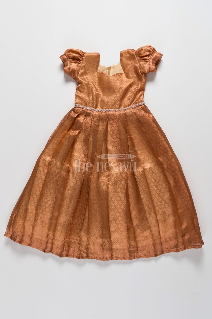 The Nesavu Girls Silk Gown Exquisite Girls Silk Gown with Golden Sheen for New Year Party Celebrations Nesavu 22 (4Y) / Brown GA289A-22 Golden Girls Silk Gown New Year Party Nesavu