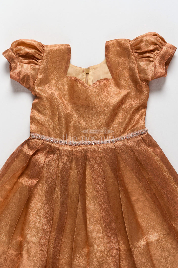 The Nesavu Girls Silk Gown Exquisite Girls Silk Gown with Golden Sheen for New Year Party Celebrations Nesavu Golden Girls Silk Gown New Year Party Nesavu