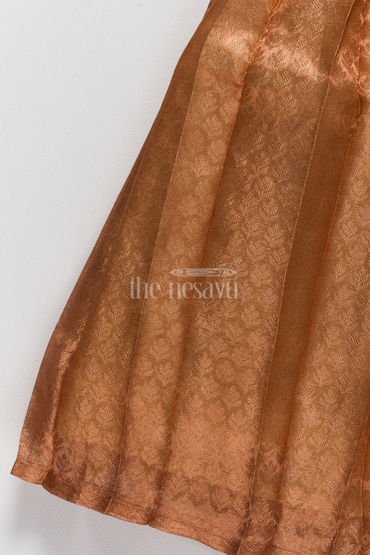 The Nesavu Girls Silk Gown Exquisite Girls Silk Gown with Golden Sheen for New Year Party Celebrations Nesavu Golden Girls Silk Gown New Year Party Nesavu