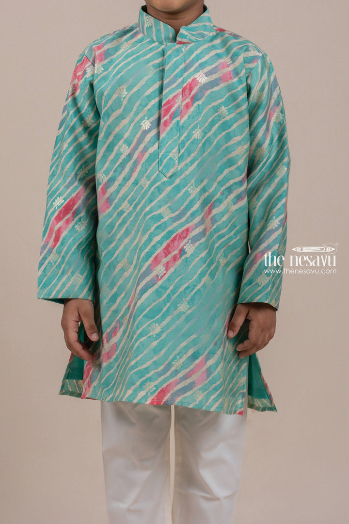 The Nesavu Boys Kurtha Set Fashionable Printed Green Kurta With White Pant For Boys Nesavu Latest kurta collection For Boys | New Collection For Boys | The Nesavu