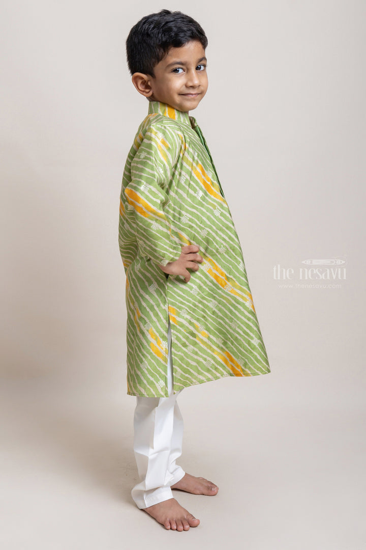 The Nesavu Boys Kurtha Set Fashionable Printed Lime Green Kurta With White Pant For Boys Nesavu Trendy Boys Kurta Set | Cotton Kurta For Boys | The Nesavu