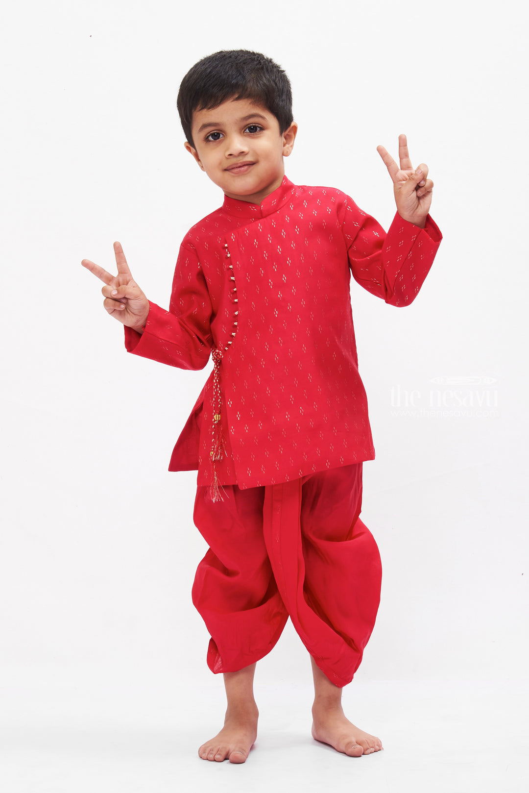 The Nesavu Boys Dothi Set Festive Magentaa Dhoti Kurta Set for Boys - Traditional Wear with a Modern Twist Nesavu 14 (6M) / Pink BES500B-14 Boys Magentaa Dhoti Kurta Set | Elegant Ethnic Wear for Special Occasions | The Nesavu