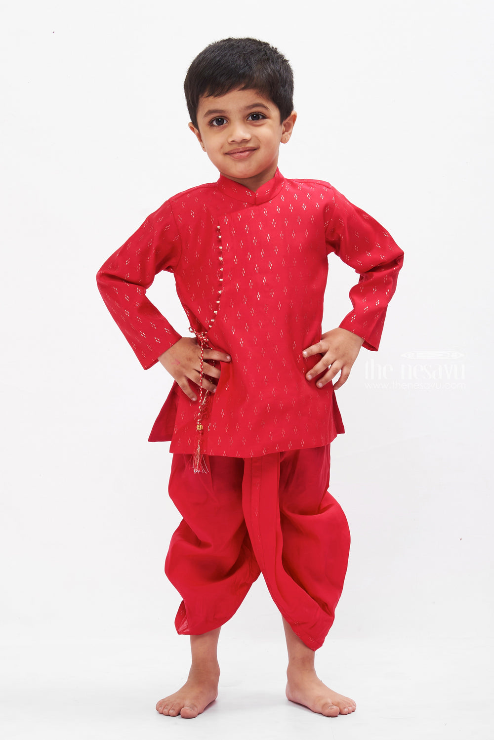 The Nesavu Boys Dothi Set Festive Magentaa Dhoti Kurta Set for Boys - Traditional Wear with a Modern Twist Nesavu Boys Magentaa Dhoti Kurta Set | Elegant Ethnic Wear for Special Occasions | The Nesavu