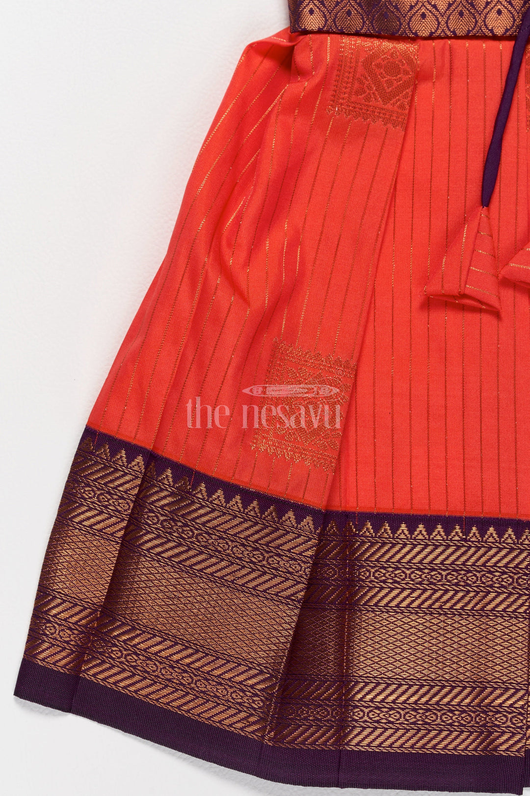 The Nesavu Girls Kanchi Silk Frock Festive Pink Pattu Long Frock for Girls with Chocolate Brown Zari Border Nesavu Nesavu Pink Pattu Long Frock Girls Zari Border Puff Sleeves