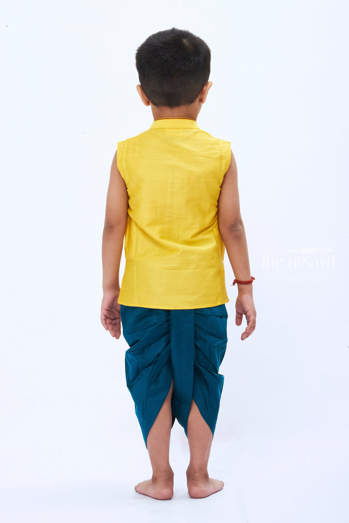 The Nesavu Boys Dothi Set Festive Yellow Dhoti Set with Traditional Indian Kurta for Boys Nesavu Boys Festive Yellow Dhoti Kurta Set | Traditional Indian Boys Clothing | The Nesavu