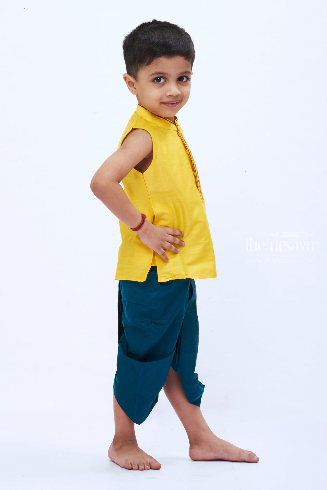 The Nesavu Boys Dothi Set Festive Yellow Dhoti Set with Traditional Indian Kurta for Boys Nesavu Boys Festive Yellow Dhoti Kurta Set | Traditional Indian Boys Clothing | The Nesavu