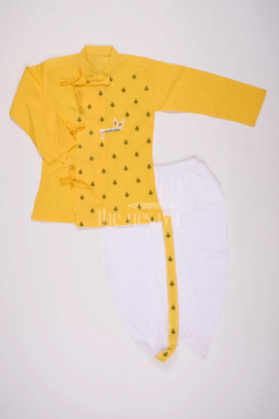 The Nesavu Boys Dothi Set Festive Yellow Panchakacham Readymade Dhoti Set for Boys Nesavu 18 (2Y) / Yellow BES559A-18 Nesavu Yellow Panchakacham Readymade Dhoti Set for Boys - Janmashtami Special