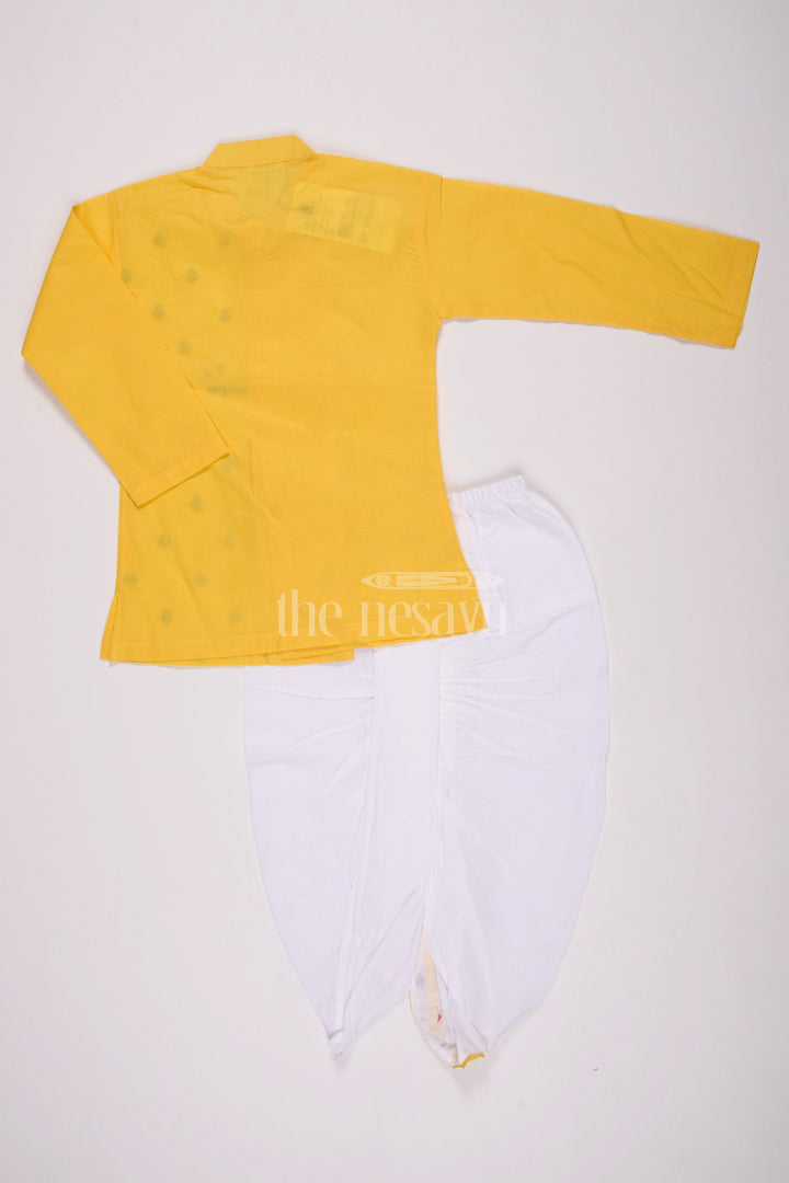 The Nesavu Boys Dothi Set Festive Yellow Panchakacham Readymade Dhoti Set for Boys Nesavu Nesavu Yellow Panchakacham Readymade Dhoti Set for Boys - Janmashtami Special