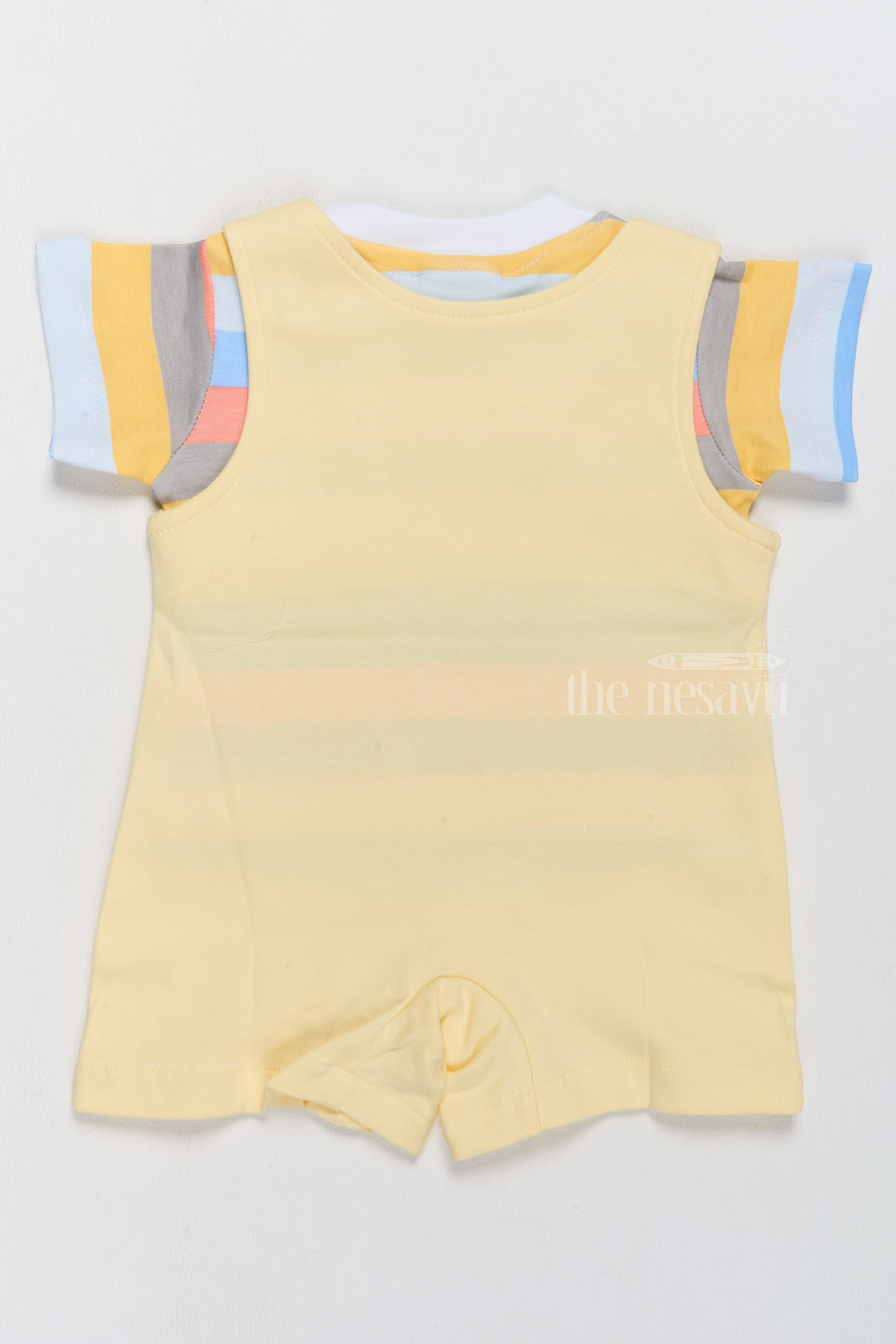 The Nesavu Baby Casual Sets Floral Infant Dress Cotton Yellow Car Print Romper with Striped T-Shirt Nesavu Nesavu Floral Infant Dress Cotton Yellow Car Print Romper Striped T-Shirt