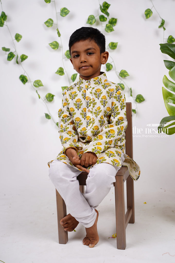 The Nesavu Boys Kurtha Set Floral Jaipur Block Printed Kurta Suit with Pyjama for Boys Nesavu Shop Kurta Dresses For Boys | Party Wear Kurta Online | The Nesavu