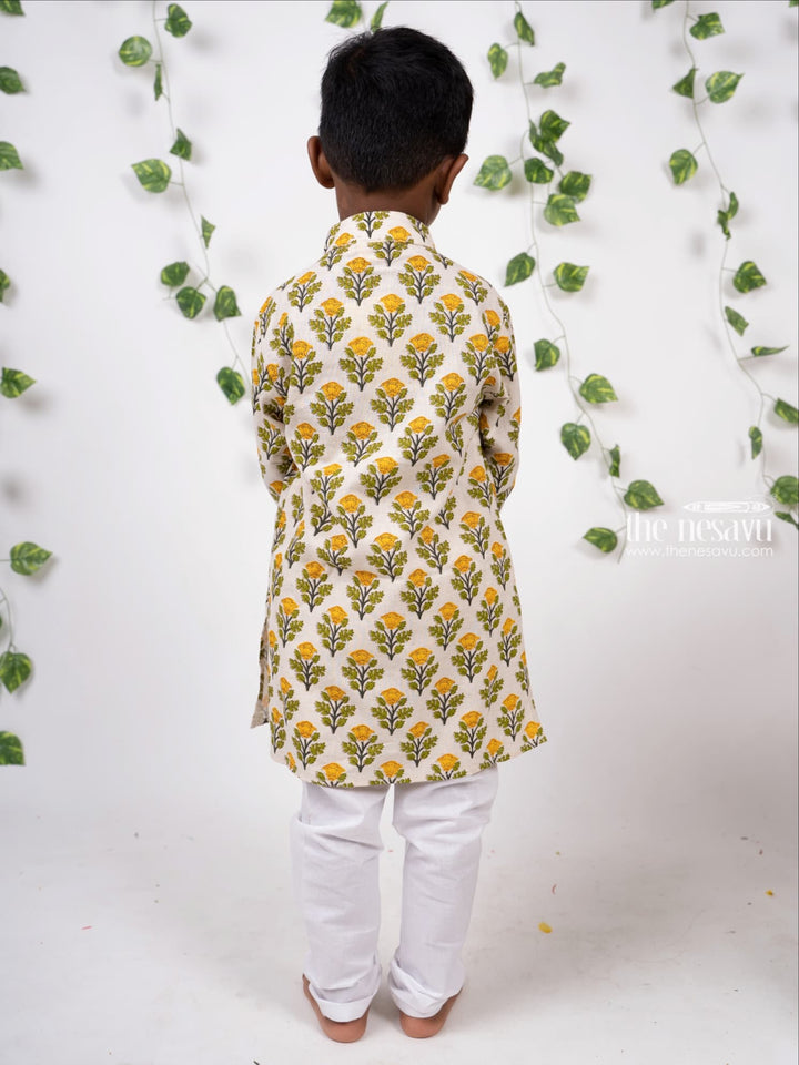 The Nesavu Boys Kurtha Set Floral Jaipur Block Printed Kurta Suit with Pyjama for Boys Nesavu Shop Kurta Dresses For Boys | Party Wear Kurta Online | The Nesavu