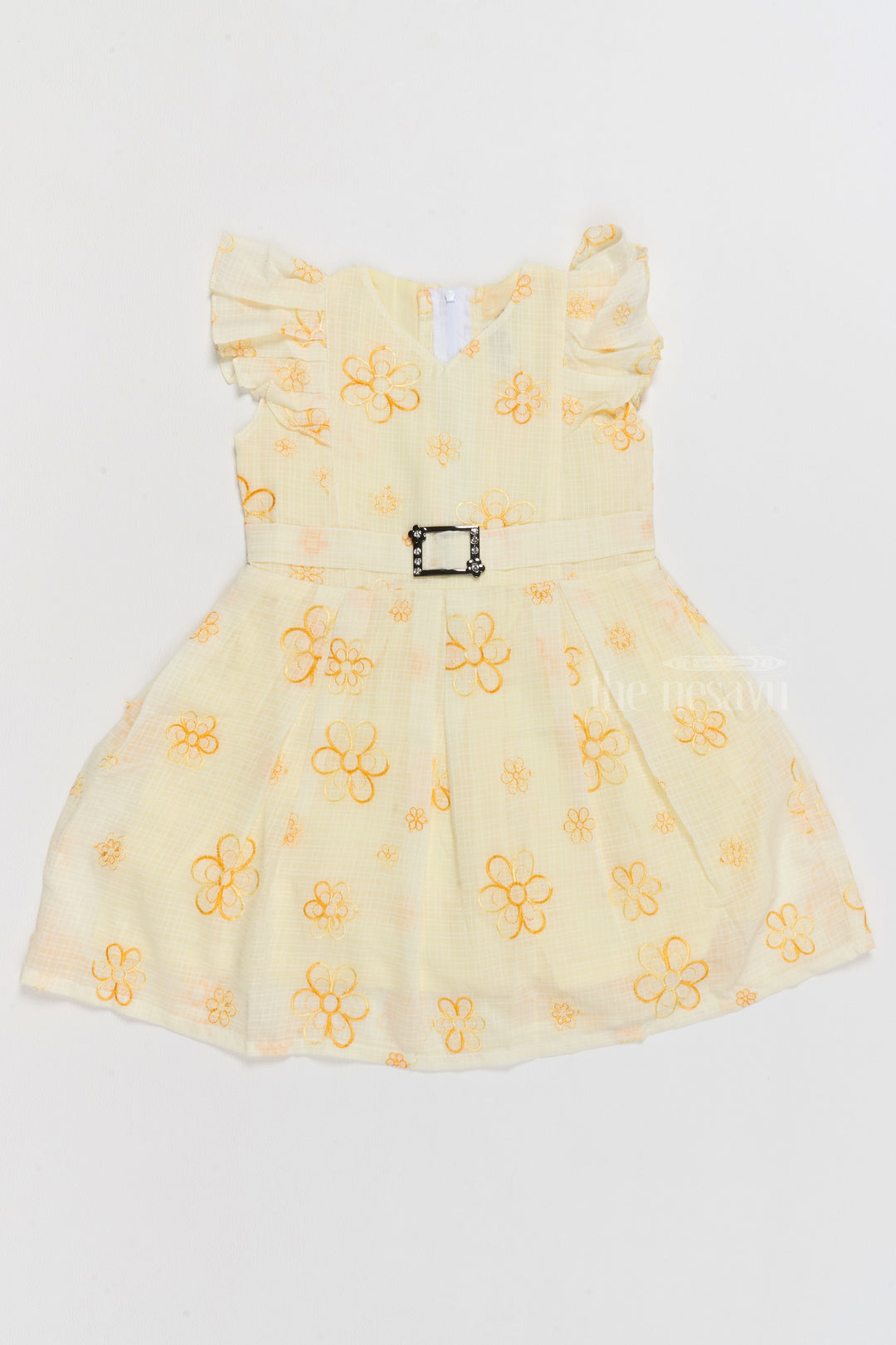 The Nesavu Girls Cotton Frock Frill Frock Cotton for Girls with Floral Embroidery and Jeweled Waist Belt Nesavu 20 (3Y) / Yellow GFC1544C-20 Nesavu Frill Cotton Girls Frock Floral Embroidery Jeweled Belt  Perfect Birthdays