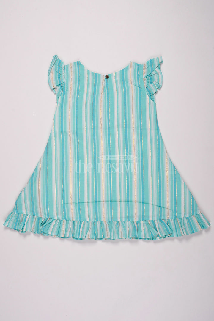 The Nesavu Girls Cotton Frock Girls Blue Striped Cotton Frock with Ruffles and Bow Details Nesavu Nesavu Girls Striped Blue Cotton Christmas Frock Ruffles Bow Details