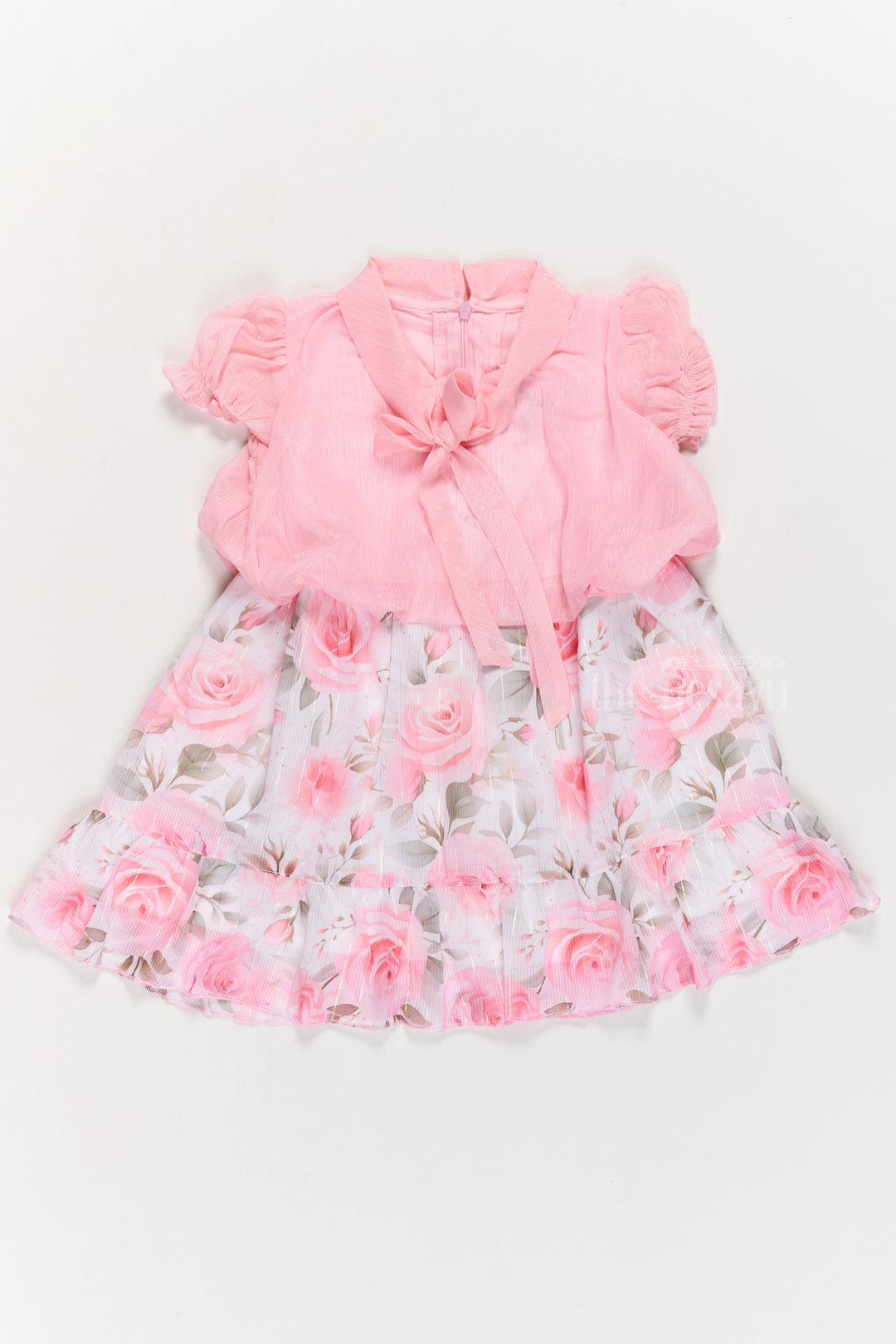 The Nesavu Girls Cotton Frock Girls Chiffon Cute Baby Clothes with Floral Print Skirt and Puff Sleeve Top Nesavu 20 (3Y) / Pink GFC1559A-20 Nesavu Girls Cute Baby Clothes Chiffon Dress Floral Print Skirt Puff Sleeve Top