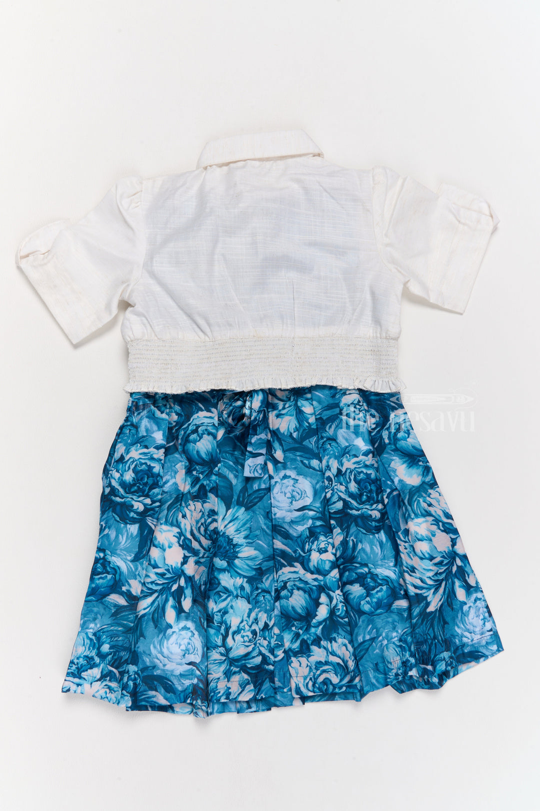 The Nesavu Girls Cotton Frock Girls Chiffon Easter Dress with Blue Floral Satin Skirt and Cropped Shrug Nesavu Nesavu Girls Chiffon Easter Dress Blue Floral Satin Skirt Cropped Shrug