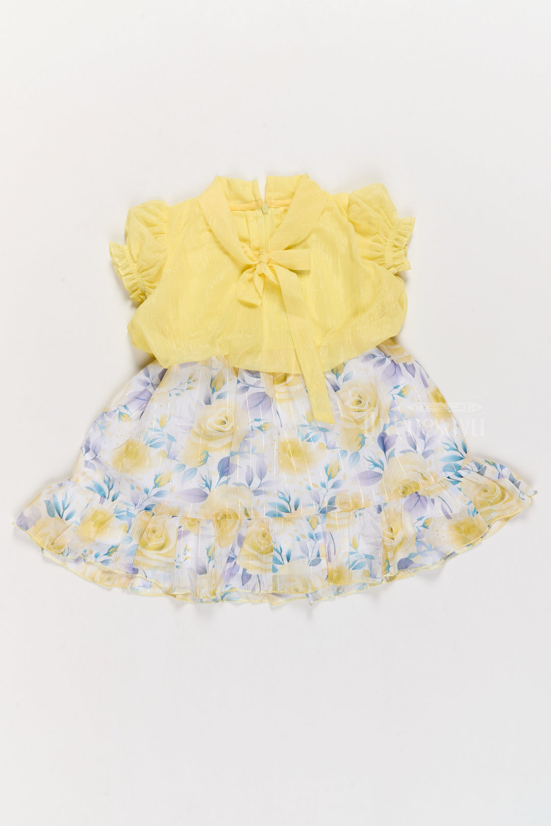 The Nesavu Girls Cotton Frock Girls Chiffon Gown with Floral Print and Elegant Puff Sleeve Top Nesavu 20 (3Y) / Yellow GFC1559B-20 Nesavu Girls Chiffon Gown Floral Print Puff Sleeve Top Parties