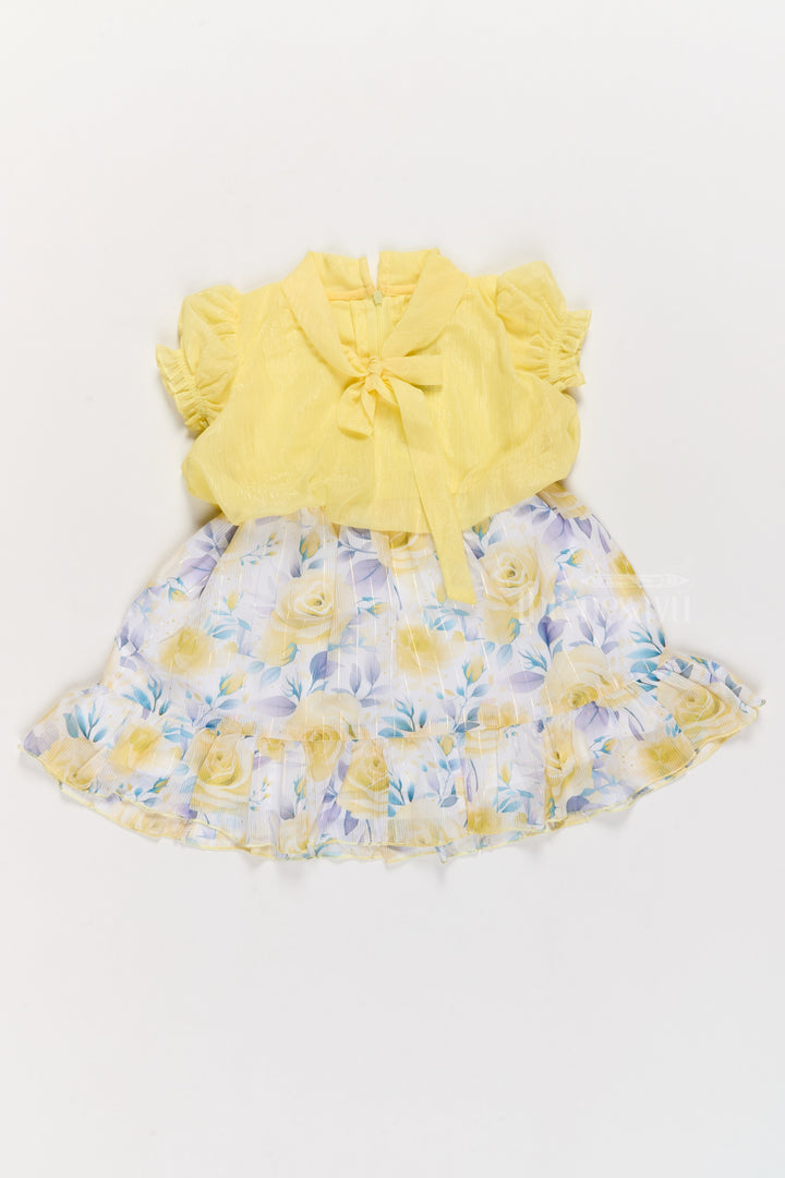 The Nesavu Girls Cotton Frock Girls Chiffon Gown with Floral Print and Elegant Puff Sleeve Top Nesavu 20 (3Y) / Yellow GFC1559B-20 Nesavu Girls Chiffon Gown Floral Print Puff Sleeve Top Parties