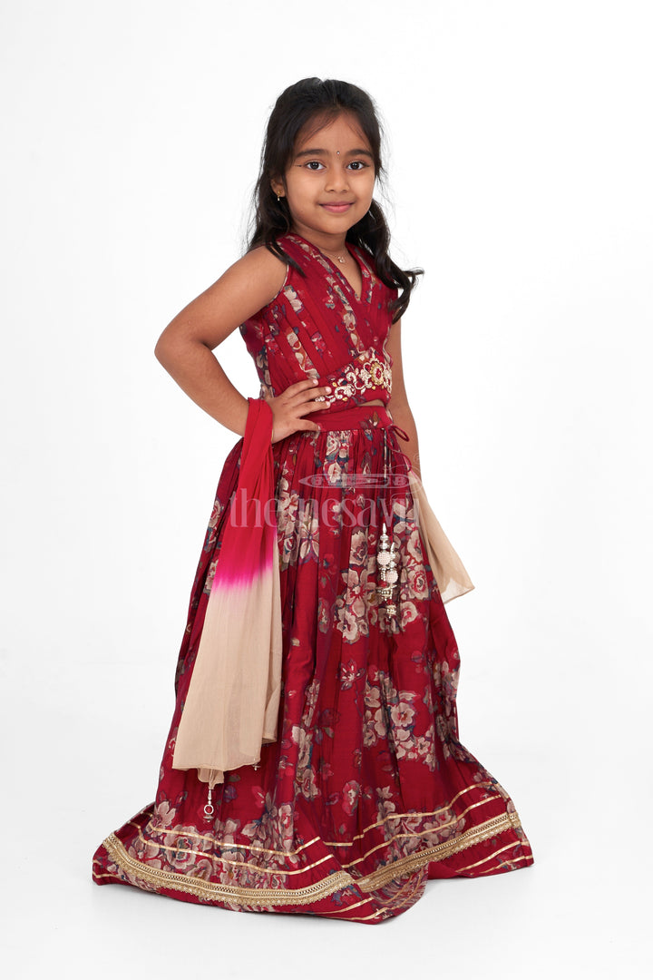 The Nesavu Girls Lehenga Choli Girls Choli Ghagra Choli Set in Chanderi with Floral Embroidery and Matching Dupatta for Festive Wear Nesavu Nesavu Girls Choli Ghagra Choli Set Chanderi Floral Embroidery Diwali Festive Gatherings