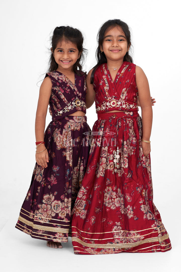 The Nesavu Girls Lehenga Choli Girls Choli Ghagra Choli Set in Chanderi with Floral Embroidery and Matching Dupatta for Festive Wear Nesavu Nesavu Girls Choli Ghagra Choli Set Chanderi Floral Embroidery Diwali Festive Gatherings